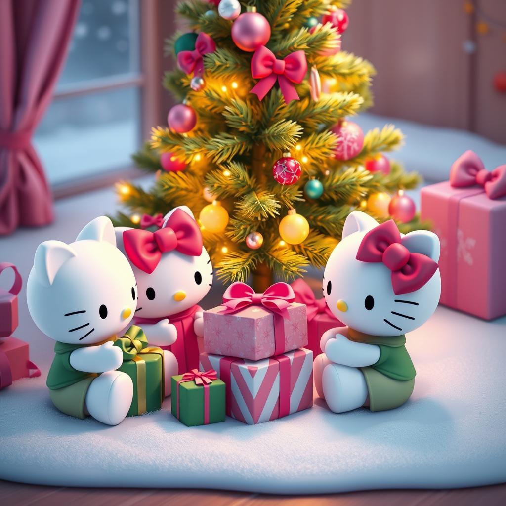 Hello Kitty’s Christmas cartoon Gift Exchange wallpaper hd