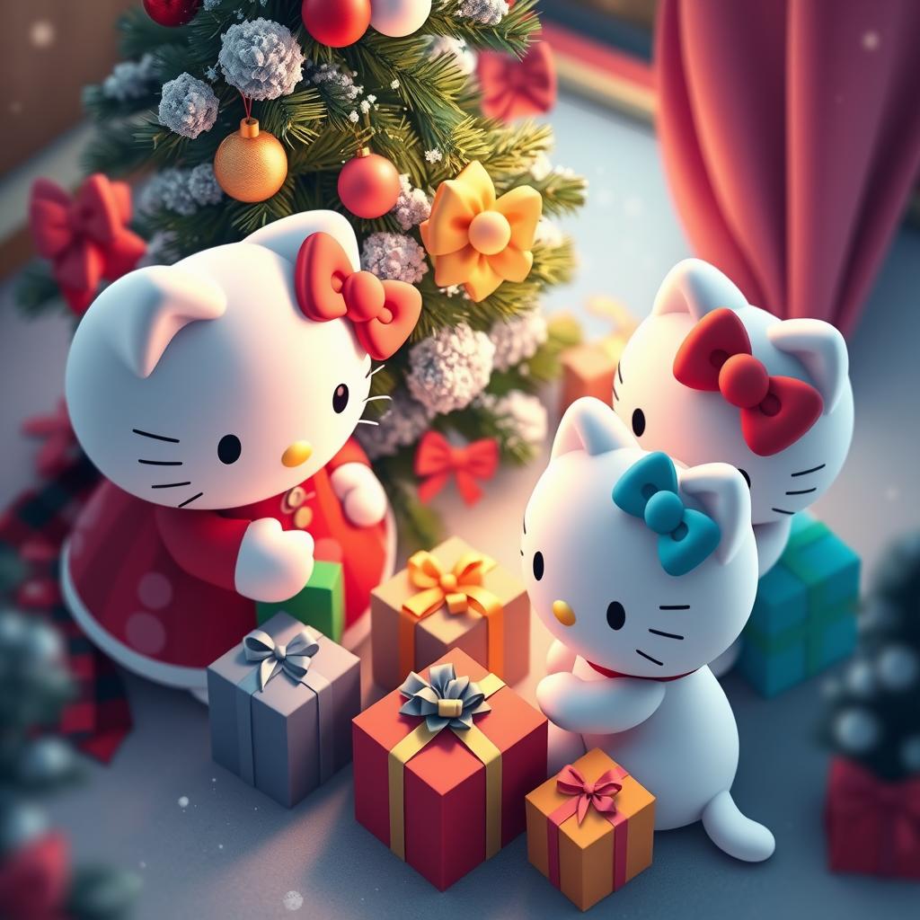 Hello Kitty’s Christmas cartoon Gift Exchange wallpaper