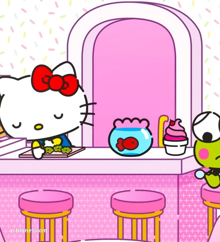 Hello kitty sitting and sleeping wallpaper